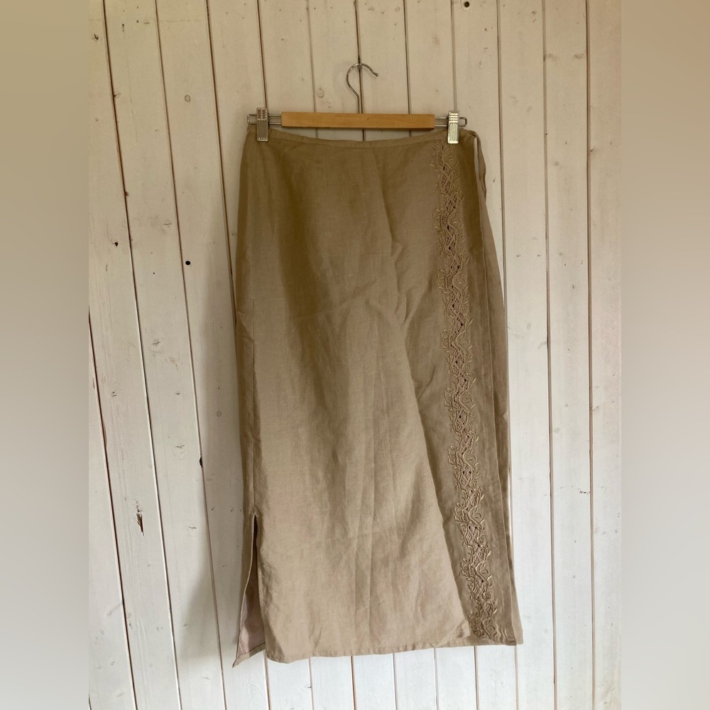 Elegant Tan Skirt with Lace Detail WRAP SKIRT